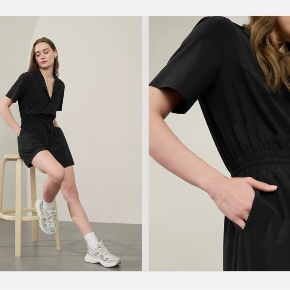 Athleta Black Short Sleeve Romper- NWT